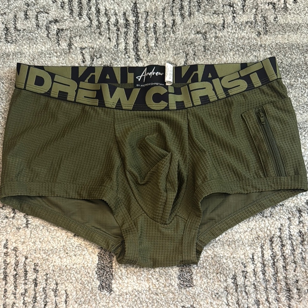 Andrew Christian Green Stretchy trunk shorts with Elastic Waistband
